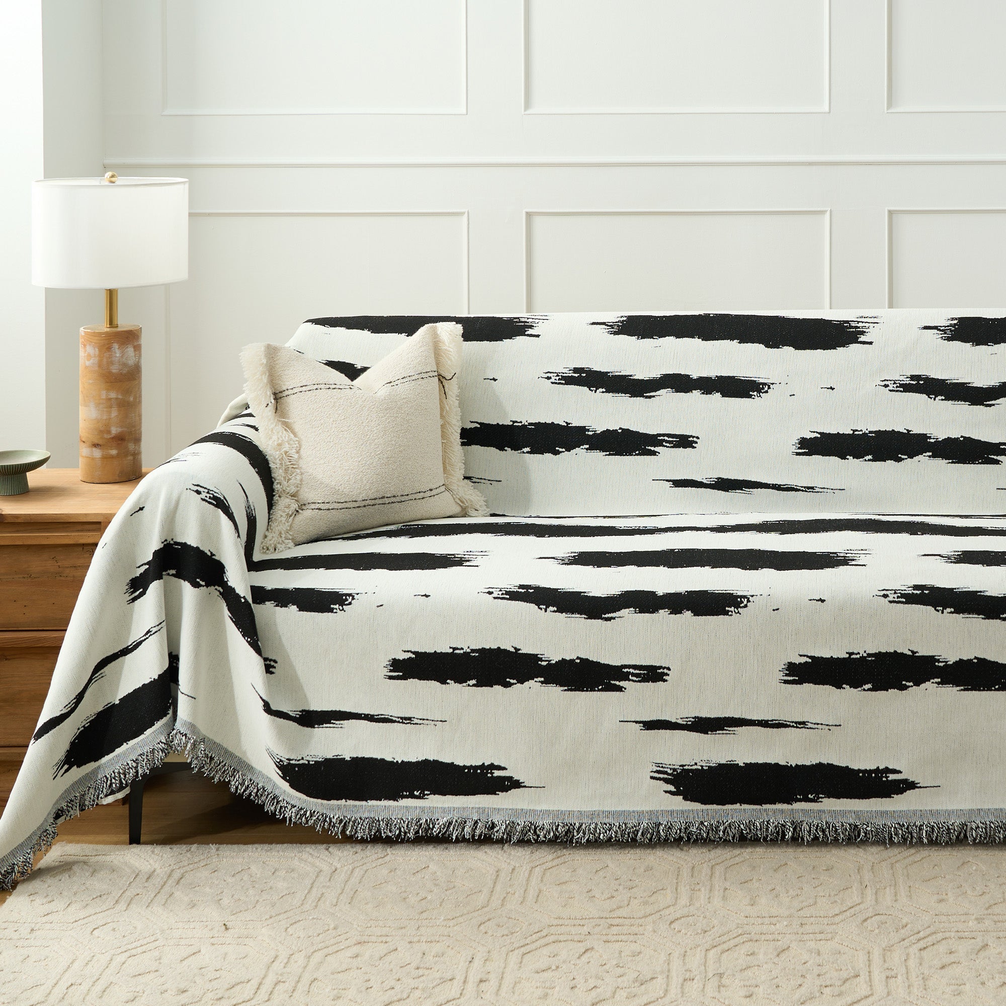 Striped Serenity Harmony Monochrome Chic Sofa / Couch Cover - Limited Time Offer
