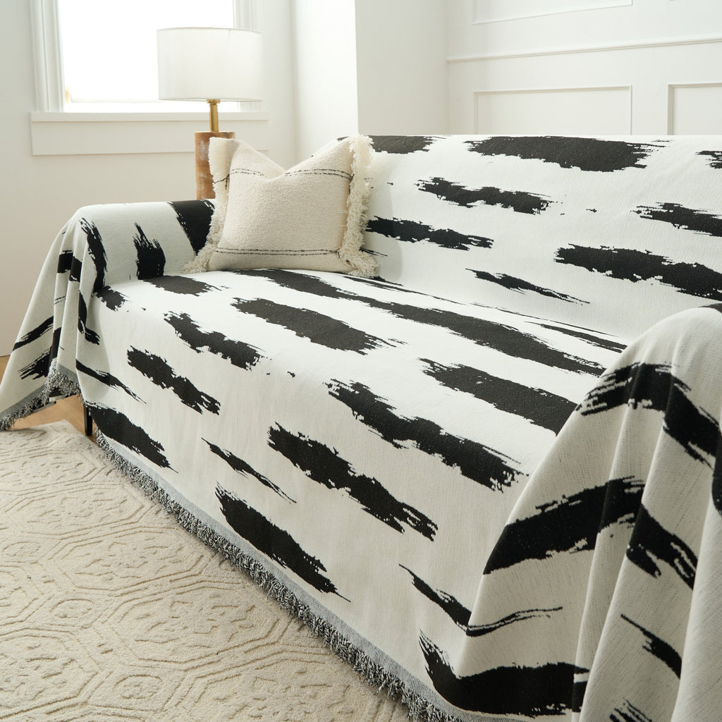 Striped Serenity Harmony Monochrome Chic Sofa / Couch Cover - Limited Time Offer