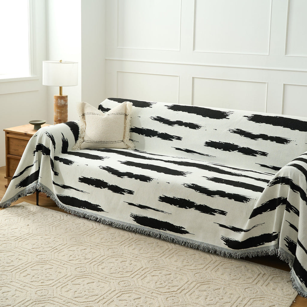 Striped Serenity Harmony Monochrome Chic Sofa / Couch Cover - Limited Time Offer