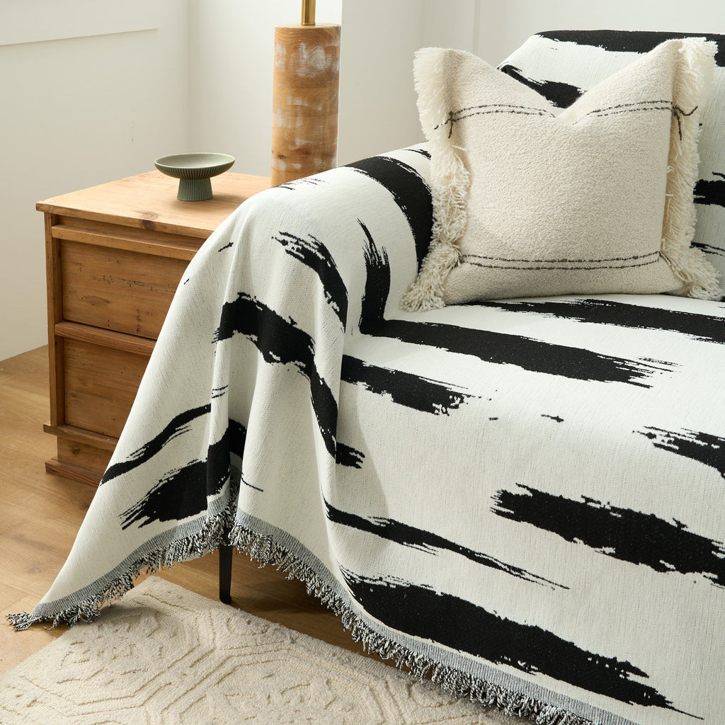 Striped Serenity Harmony Monochrome Chic Sofa / Couch Cover - Limited Time Offer