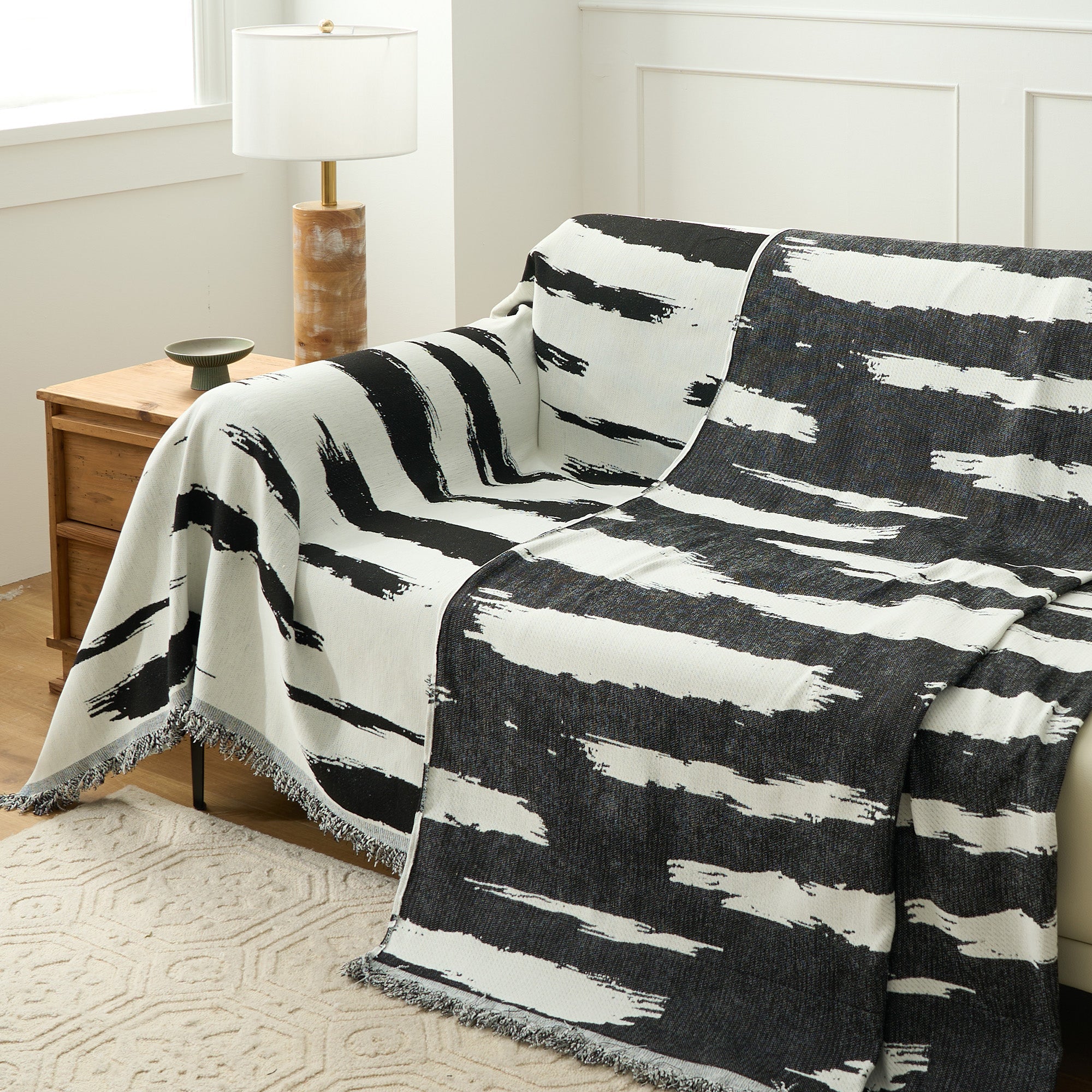 Striped Serenity Harmony Monochrome Chic Sofa / Couch Cover - Limited Time Offer