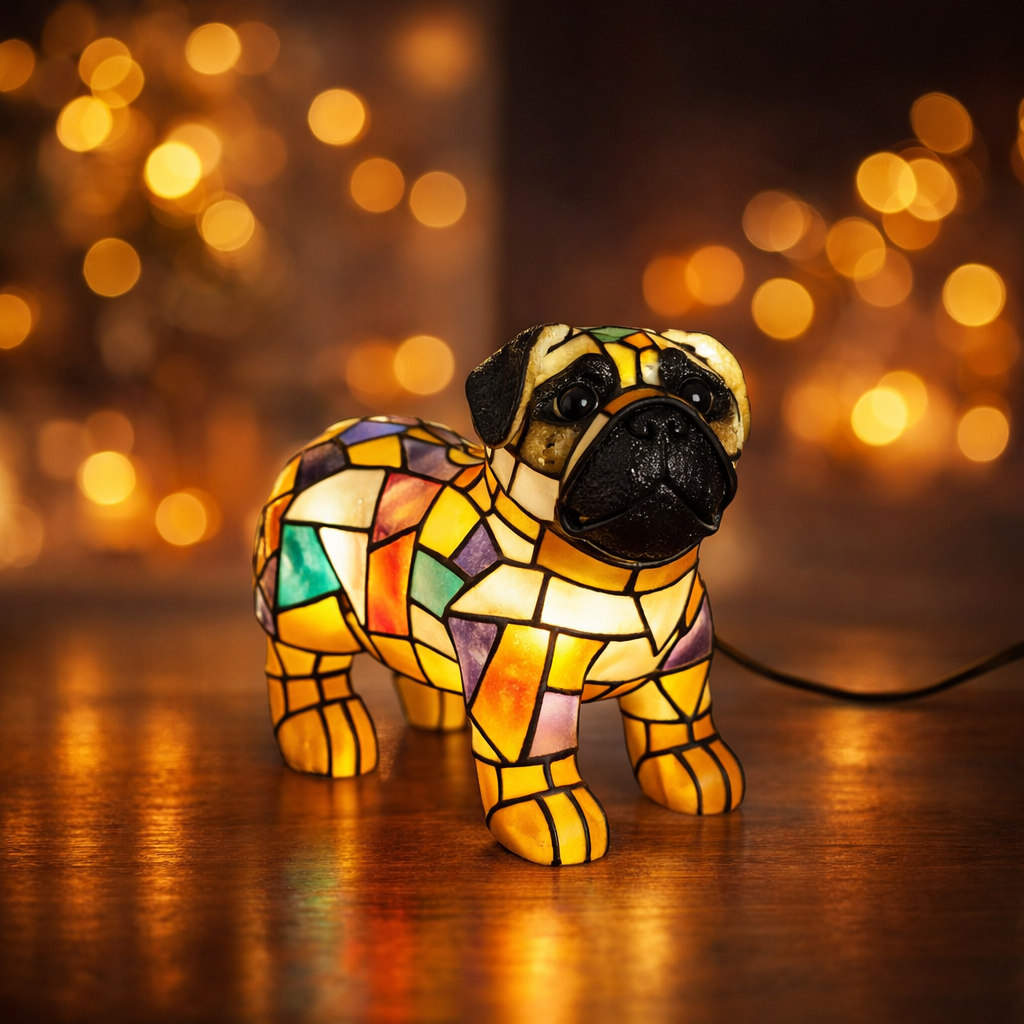 Stained Resin Pug Lamp – Artistic Dog Figurine Light for Home Decoration