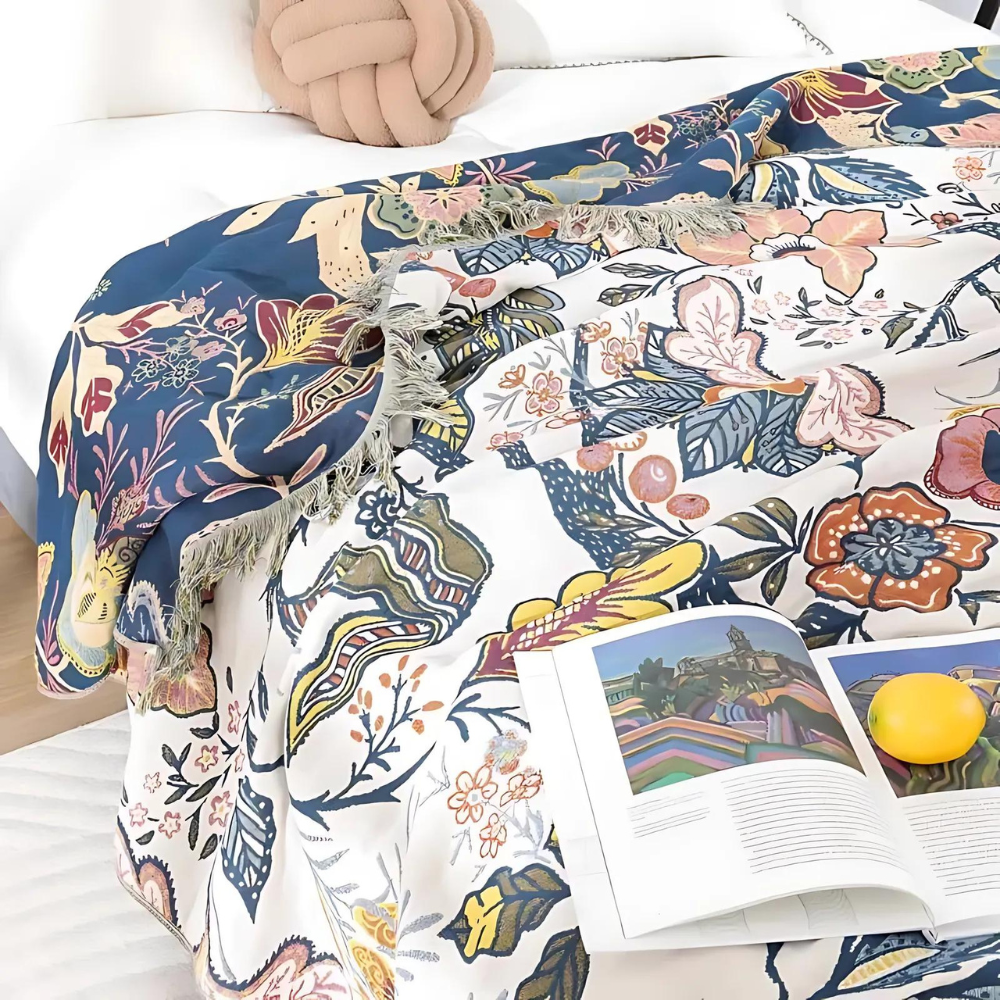 Rustic Artistic Flora Blanket | 100% Cotton Floral Blanket