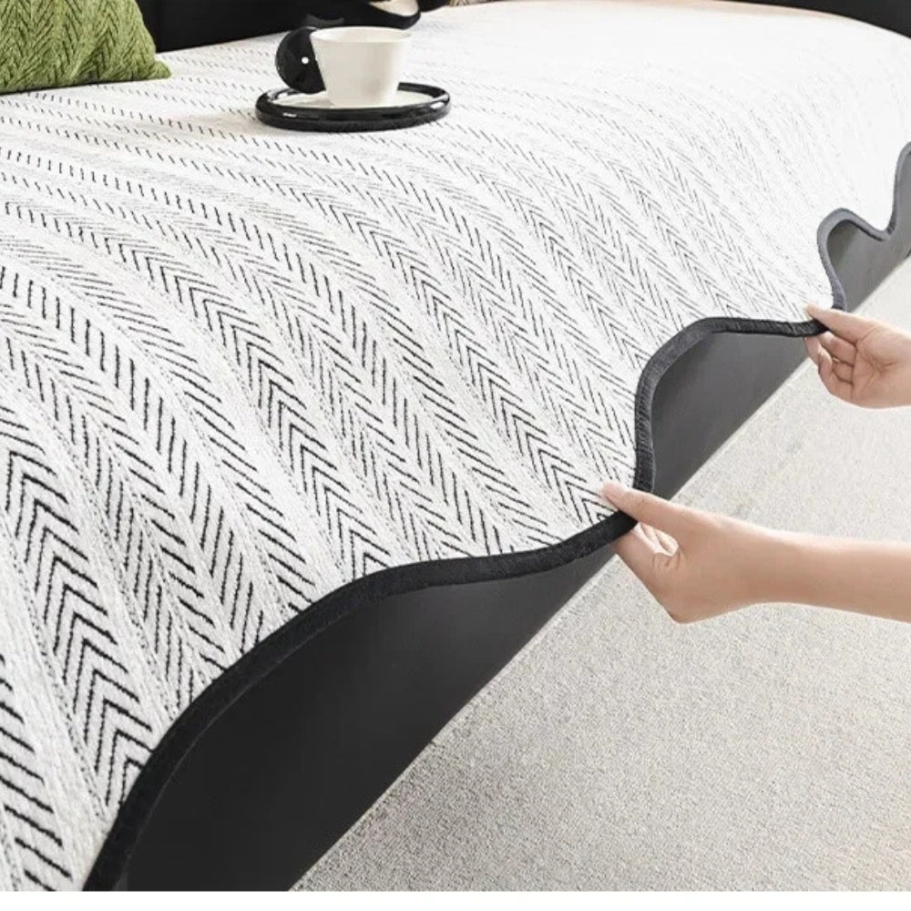 Aurivelle Herringbone Scallop Edge Couch Cover