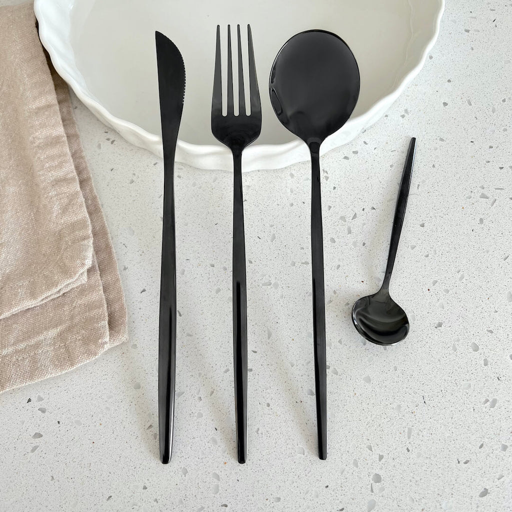Modern Black Flatware Set - 24 Piece