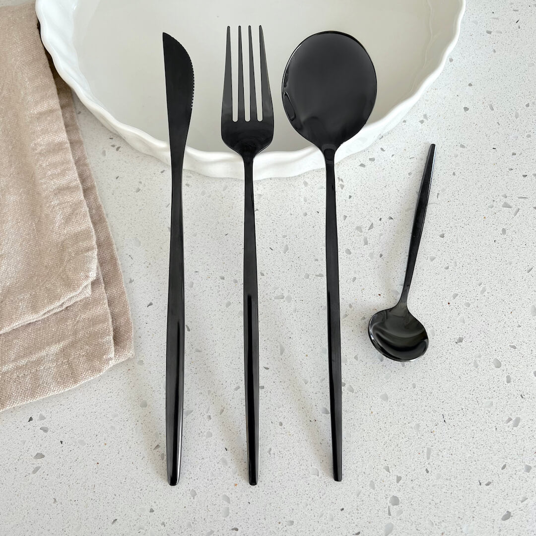 Modern Black Flatware Set - 24 Piece