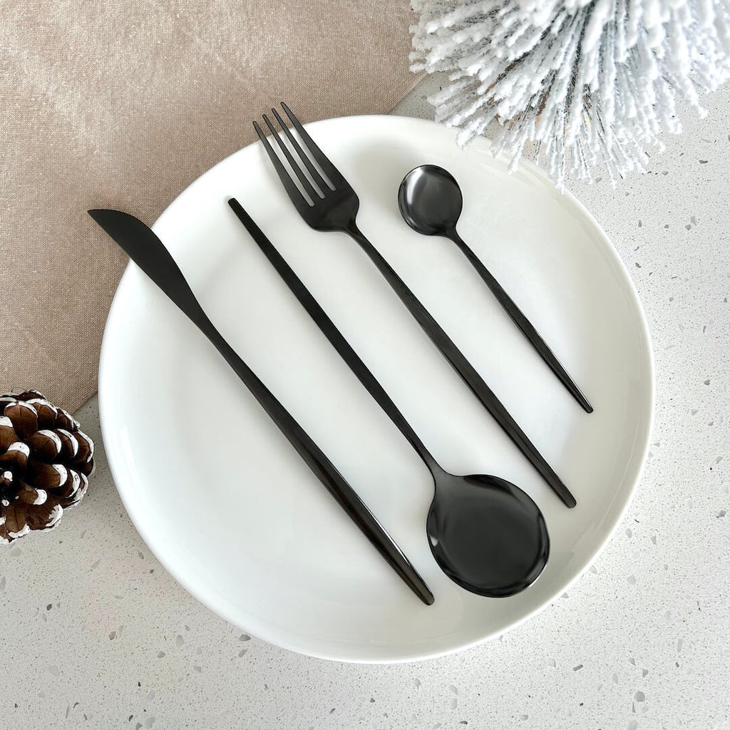 Modern Black Flatware Set - 24 Piece