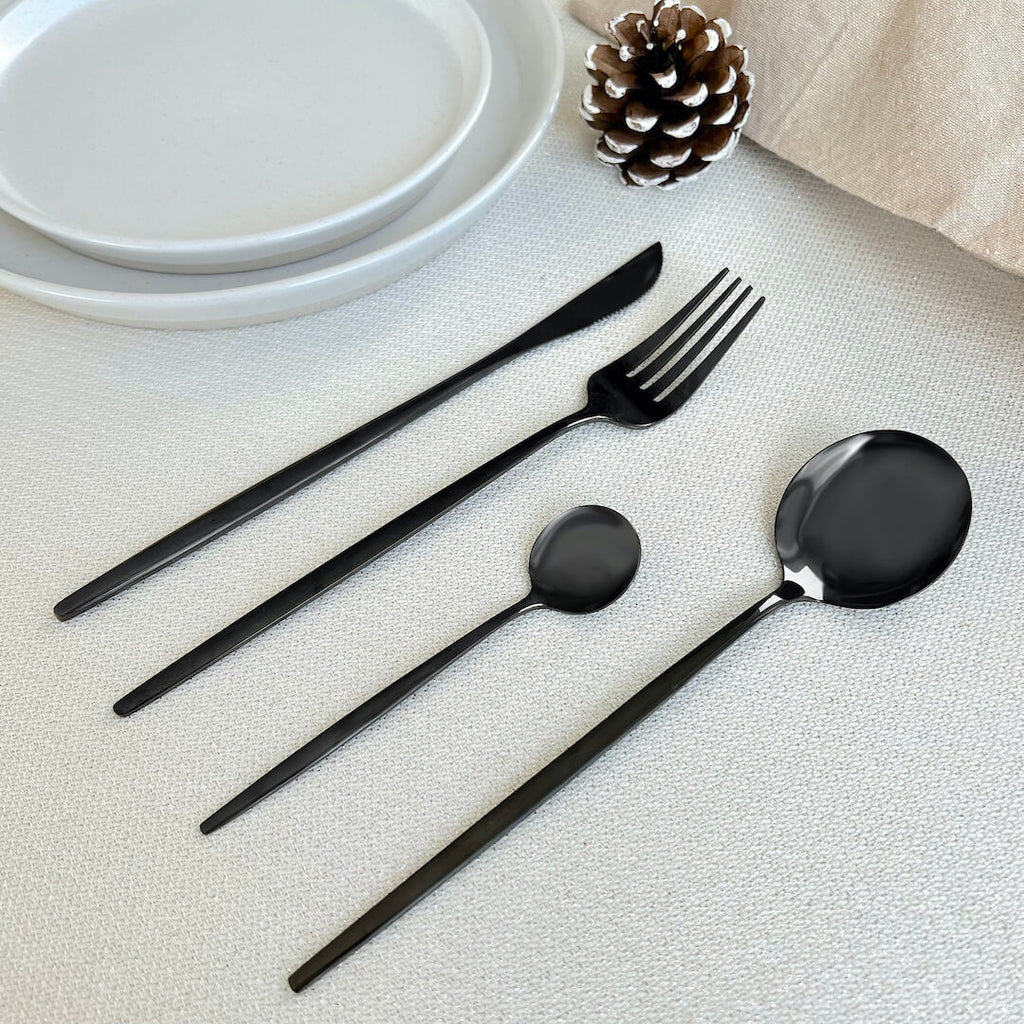 Modern Black Flatware Set - 24 Piece