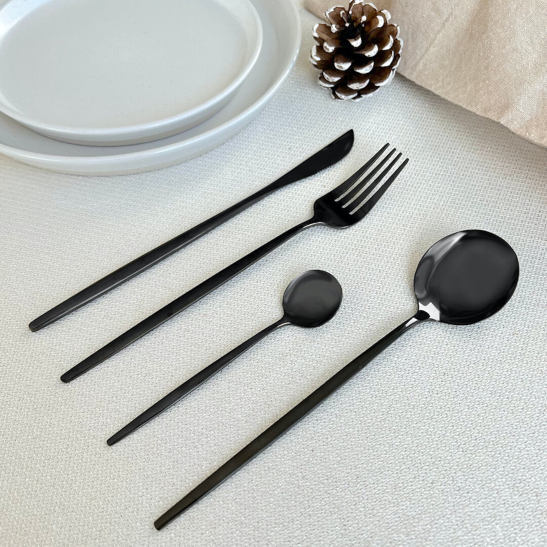 Modern Black Flatware Set - 24 Piece