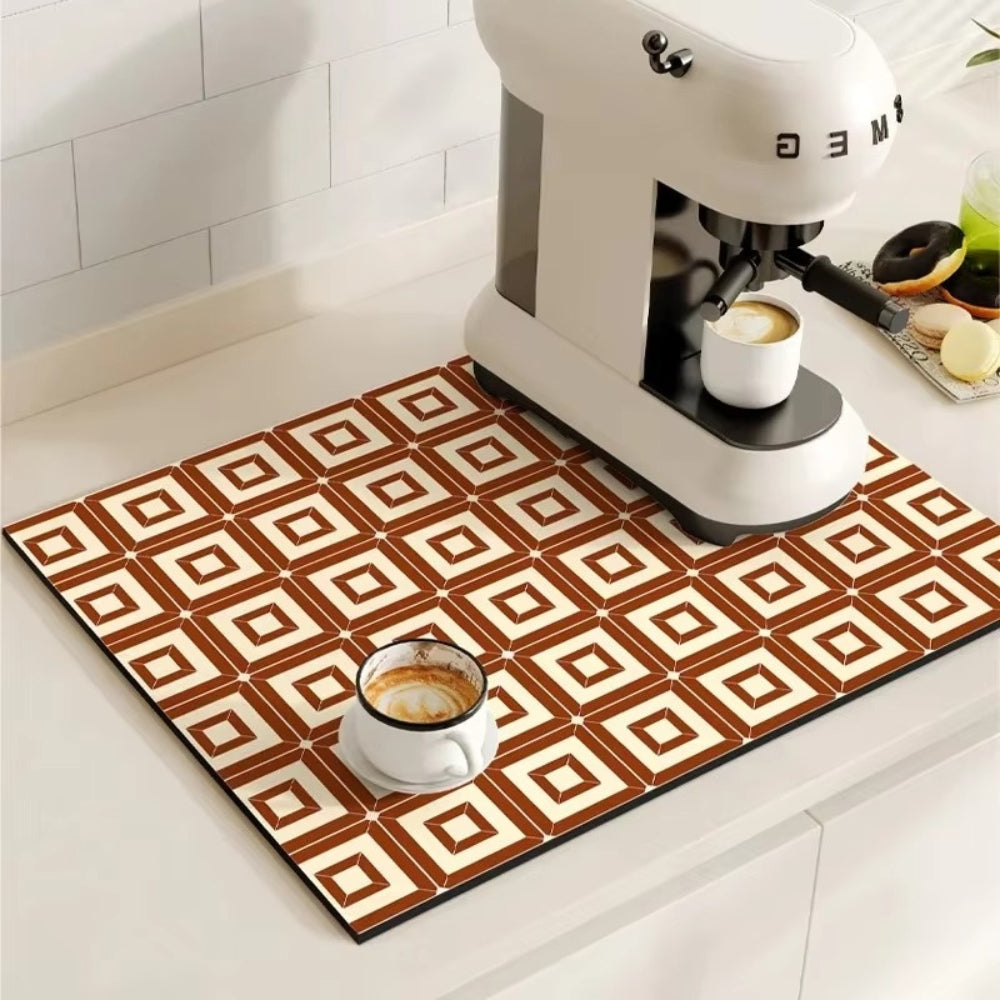 Retro Tile Design Absorbent Coffee Mat