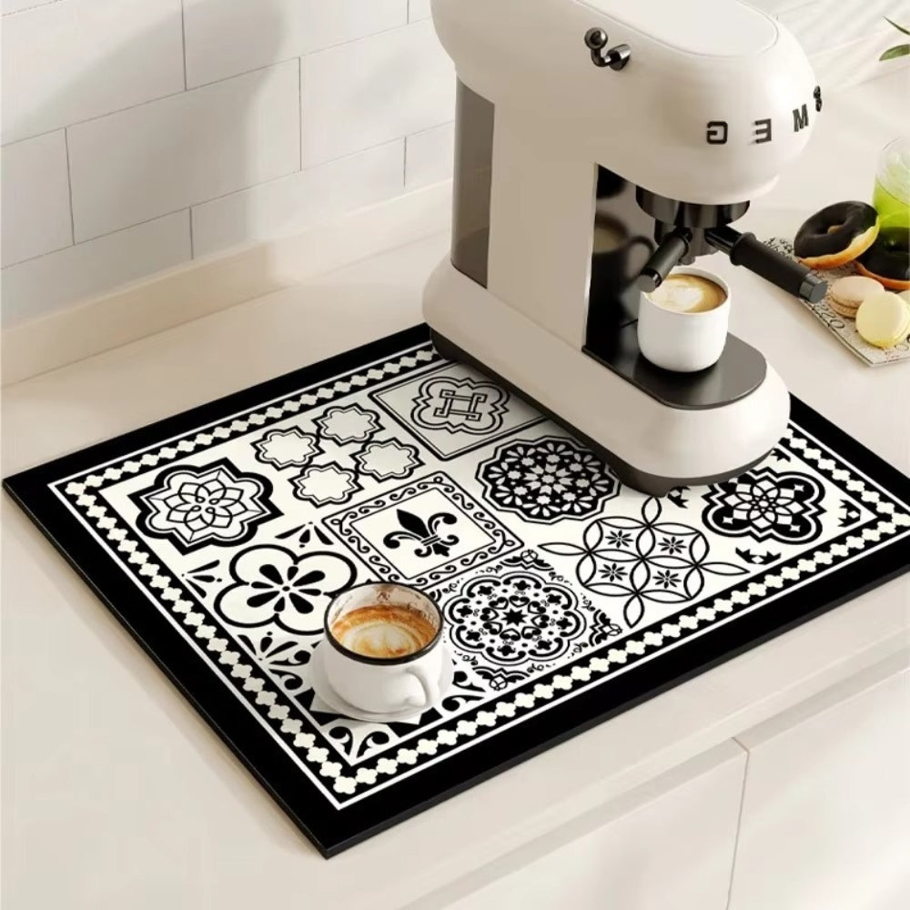 Retro Tile Design Absorbent Coffee Mat