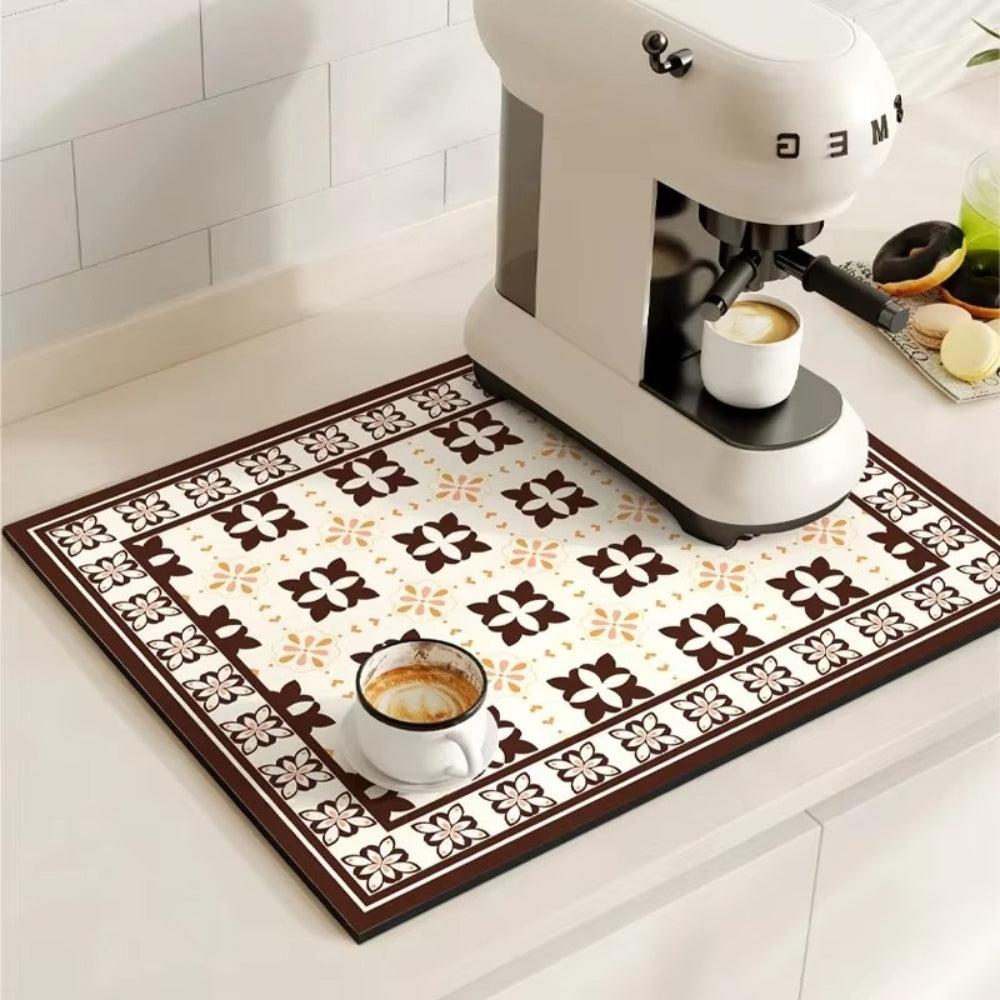 Retro Tile Design Absorbent Coffee Mat