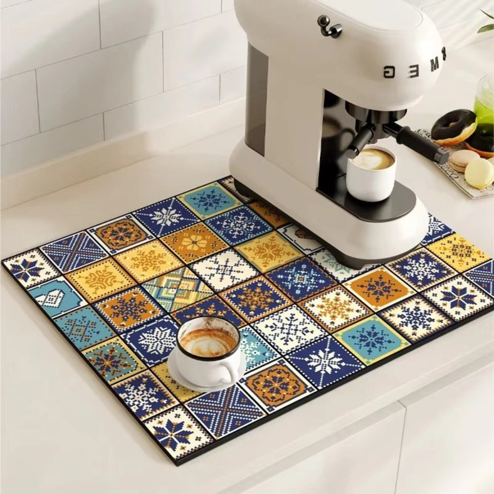Retro Tile Design Absorbent Coffee Mat