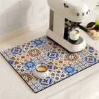 Retro Tile Design Absorbent Coffee Mat