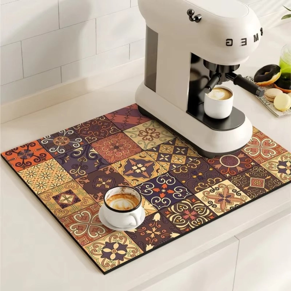 Retro Tile Design Absorbent Coffee Mat