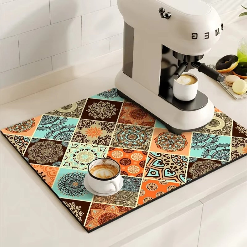 Retro Tile Design Absorbent Coffee Mat