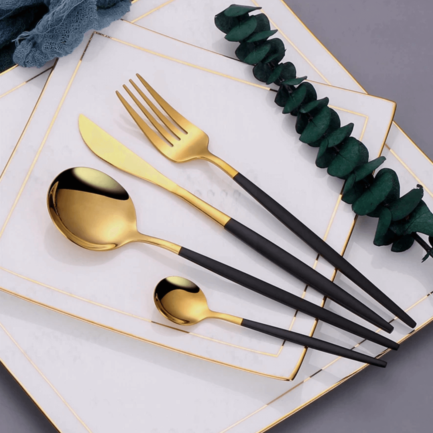 Modern Golden Flatware Sets - 24 Piece