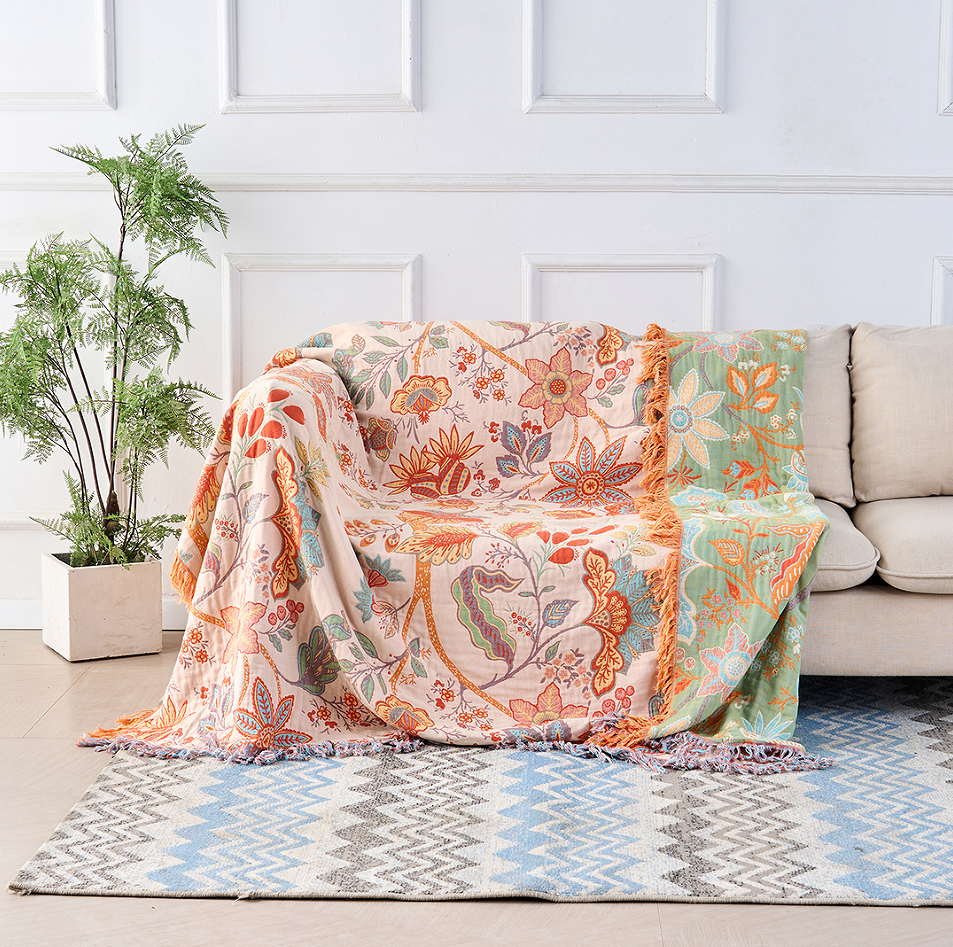 Rustic Floral Boho Blanket | 100% Cotton Blanket for Sensitive Skin
