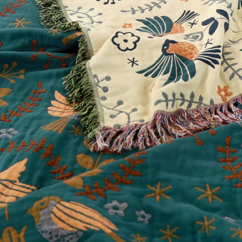 Reversible Scandinavian Bird Blanket | 100% Cotton Blanket
