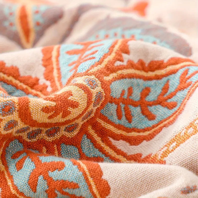 Rustic Floral Boho Blanket | 100% Cotton Blanket for Sensitive Skin