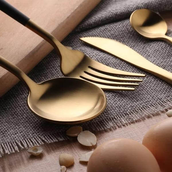 Modern Black Gold Flatware Set - 24 Piece