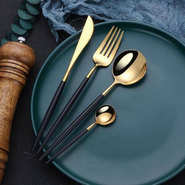 Modern Black Gold Flatware Set - 24 Piece