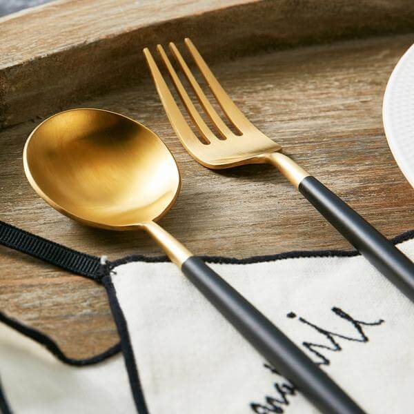 Modern Black Gold Flatware Set - 24 Piece