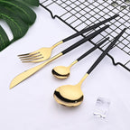 Modern Black Gold Flatware Set - 24 Piece